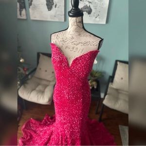 Sparkly hot pink prom dress pageant evening gown or long homecoming dress